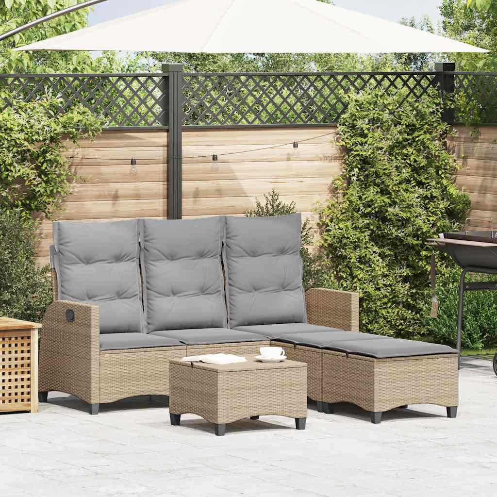 3-tlg. Garten-Sofagarnitur mit Kissen L-Form Beige Poly Rattan